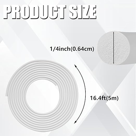 Backer Rod 1/4 Inch, EPDM Rubber Foam Caulk Saver 16.4' White Weather Strip Seal for Concrete Joints, Wall Cracks, Driveway and Joint Fillers.