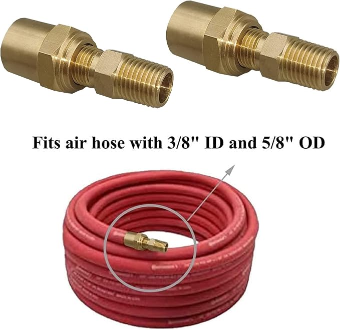 2 Pack Pipe Fitting Adapter of 1/4" NPTF Male x 3/8" Hose ID x 5/8" Hose OD, Pipe Connector Replacement Part, Brass