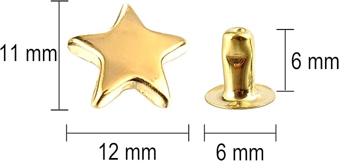 100 Sets 12MM Gold Star Rivets for Leather Star Rivet Studs Garment Rivets Leather Rivets Studs and Spikes for Leather Craft Clothing Bags Belts Dog Collar Shoes DIY Rivets 15/32 Inch