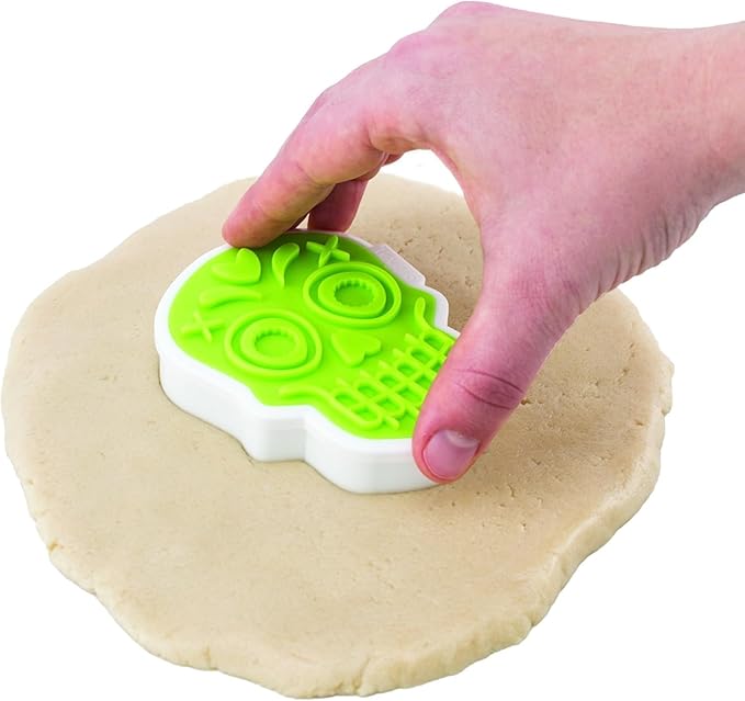 Spectrum Day of the Dead Cookie Cutter Skull Stamps Galletas Dia De Los Muertos Cookie Kit for Baking Decorating Skull Sugar Cookies, Reversible Skull Cookie Stamp Impression Designs with Cutter