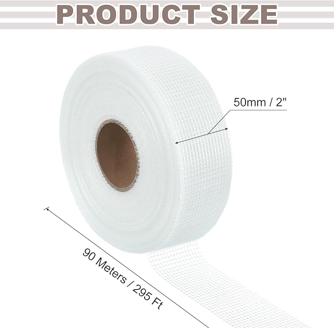 uxcell Drywall Joint Tape, 2" x 295Ft Self-Adhesive Fiberglass Cement Board Mesh Tape, Crack Patch Fabric for Wall Sheetrock Ceiling Crack Repairing Strengthening, White