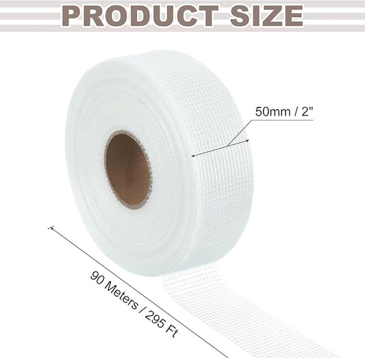 uxcell Drywall Joint Tape, 2" x 295Ft Self-Adhesive Fiberglass Cement Board Mesh Tape, Crack Patch Fabric for Wall Sheetrock Ceiling Crack Repairing Strengthening, White