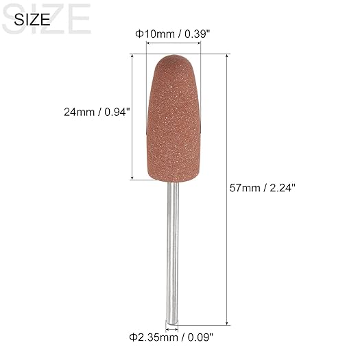 uxcell 6pcs 80 Grits Abrasive Mounted Stone 2.35mm Shank 2/5"(10mm) Dia Conical Heads Stone Grinding and Polishing Wheels for Nail Polishing