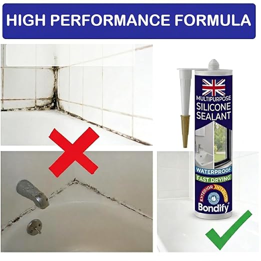 Waterproof Clear Silicone Caulk for Window & Door, Kitchen & Bathroom, Silicone Sealant Clear, Solvent Free, 2PCs x 10oz, Ideal for Sink, Sanitary, Bath, Shower Sealant, Window Frame Sealant