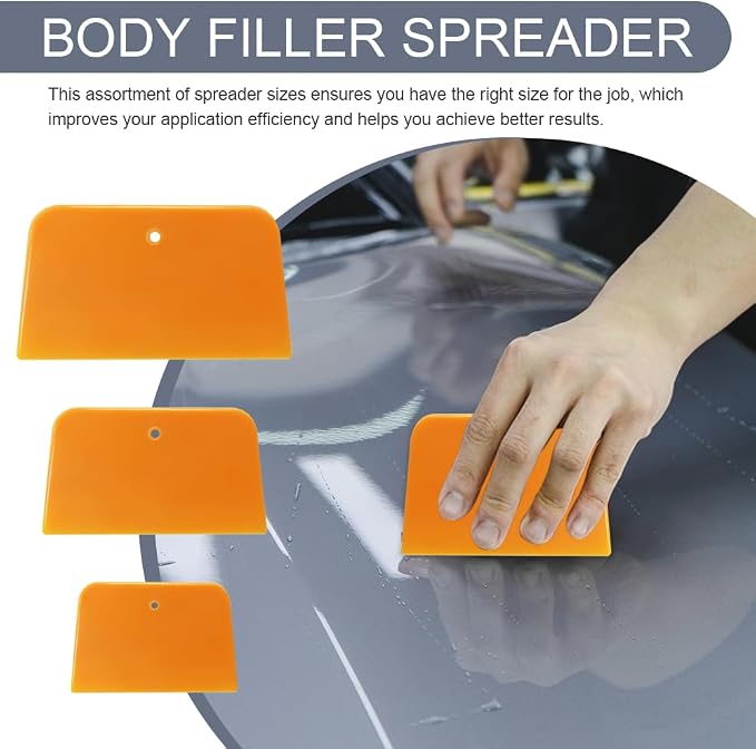 2 Set Body Filler Spreaders, Auto Plastic Putties Spreader Tool Includes Large, Medium and Small, Reusable Auto Film Application Tool for Body Fillers, Putties, Glazes, Caulks and Paint (6PCS)