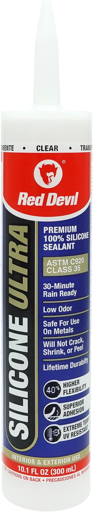 Red Devil 0787 Silicone Ultra 100% RTV Silicone Sealant, 10.1 oz., Clear, 1 Pack