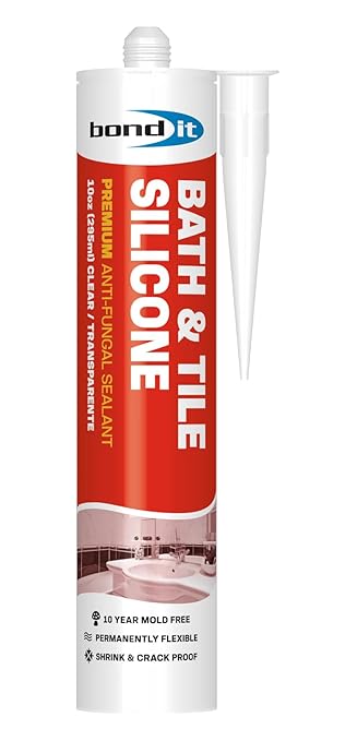 Bond It Bath & Tile Silicone, Premium Long Term Acetoxy Sealant, Waterproof Flexible Sanitary Silicone - Bathrooms, Kitchens, Showers, Tubs, Sinks, Countertops, Backsplashes, 10 oz, Clear