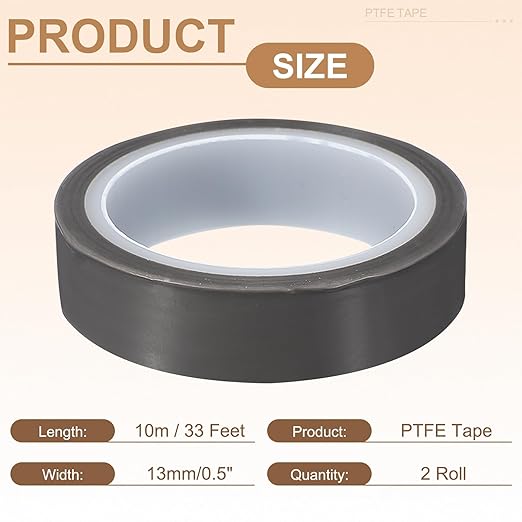 PATIKIL 0.5" x 33ft Heat Resistant Tape, High Temperature Tape PTFE Adhesive High Heat Tape Waterproof Smooth Surface for Vacuum Sealer Machine Insulation Protection, 0.06mm Thick, 2PCS