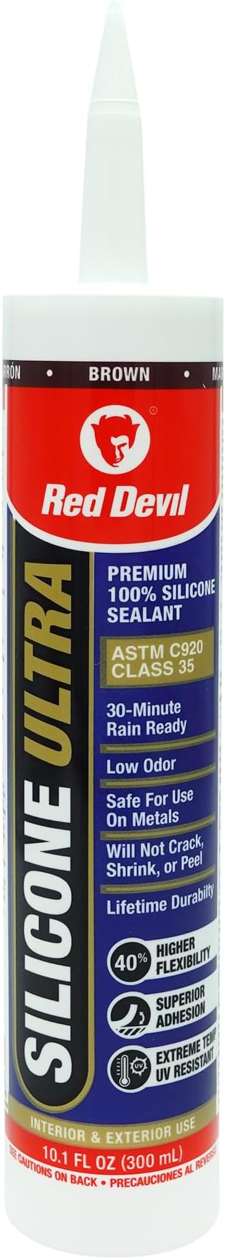 Red Devil 078040 Silicone Ultra 100% RTV Silicone Sealant, 10.1 oz., Brown, 1 Pack