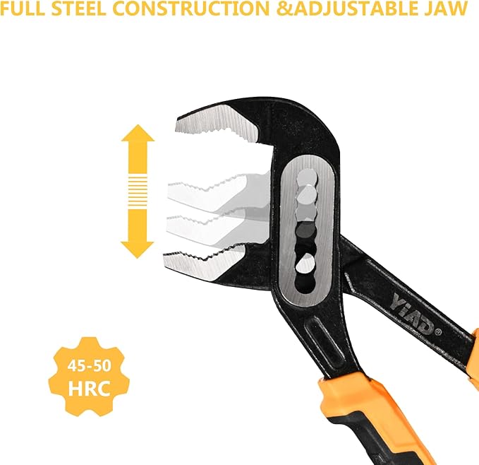 Groove Joint Pliers 8/10 Inch V-Jaw Water Pump Pliers With 7-Position Push Locks,Adjustable Tongue and Groove lock Pliers Rubber Grip Handle Tools Set for Home Auto Repair,Nuts,Bolts,Pipe 2 Piece