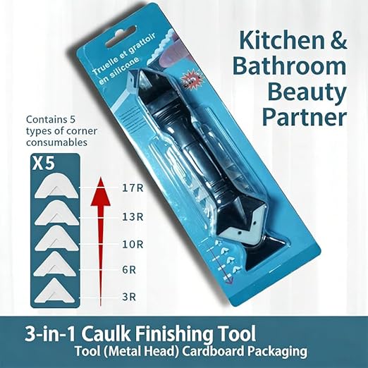 Caulking Tool Kit 9-in-1, Metal Caulk Remover + 5 Silicone Finishing Pads + 4PCS Plastic Caulk Smoothing Tools, Multi-Purpose Sealant Removal & Finishing Set for Bathroom, Kitchen, Tile, Window, Floor