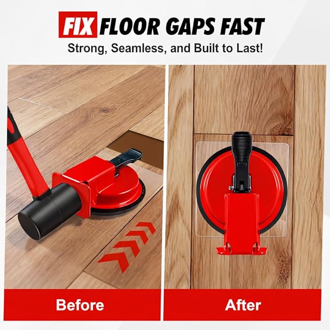 Floor Gap Fixer Tool with Rubber Mallet, Iron Body & Strong Suction Cup, Includes 5 Sticky Pads for Laminate, Vinyl, Wood & Tile Flooring Installation and Repair