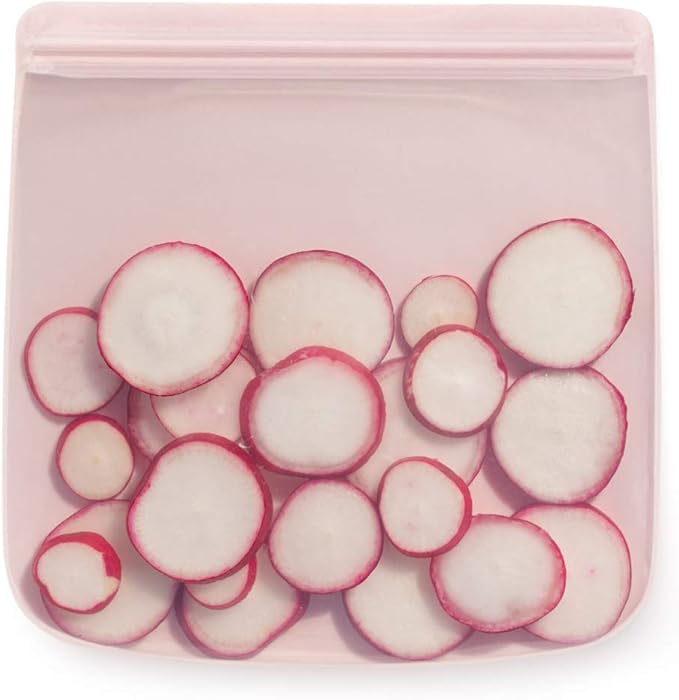 W&P Porter Silicone Reusable Storage Bags, Flat Variety 3 Pack (10oz, 34oz, 46oz), Blush, Food Storage Container, Microwave and Dishwasher Safe, Easy Cleaning