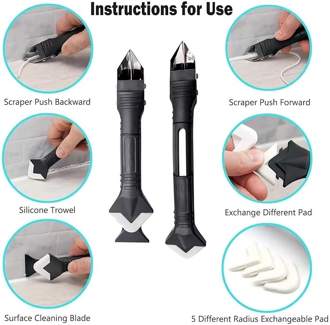 Caulk Gun Kit and grouting removal scraper, sealant tool, cement slurry scraper for kitchen and bathroom sink joints, 10 ounce deep blue tube