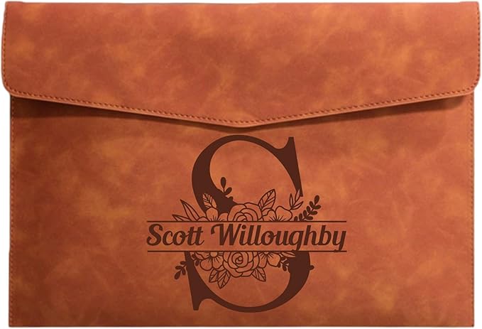Customized A4 File Folder Expandable File Organizer,Personalized Name PU Leather Envelope Holder for Work、School、Home、Office (Brown)