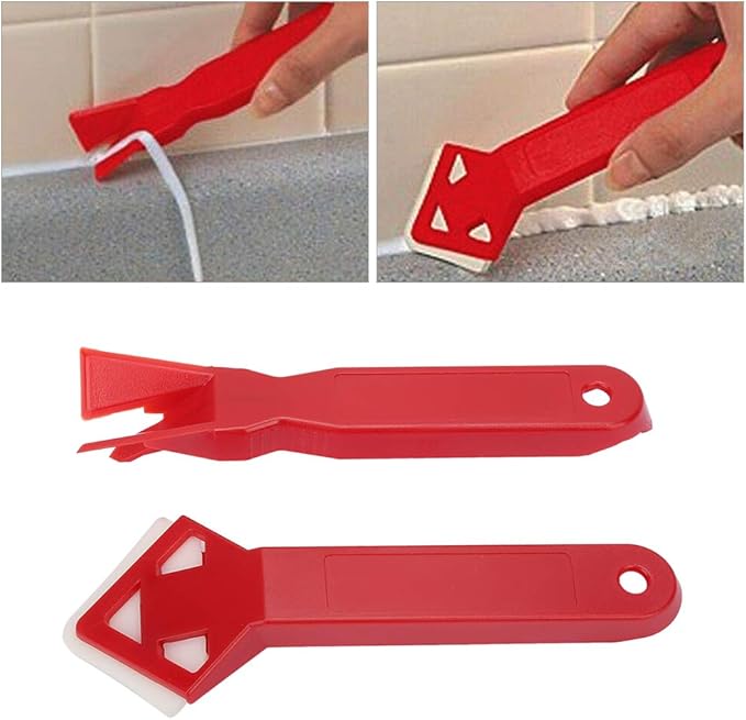 2Pcs Caulk Remover Tool Kit, Silicone Caulking Removal Tool, Caulk Tools with Antislip Handle, Caulking Scraper for Bathrooms, Kitchens, Balcony, Red