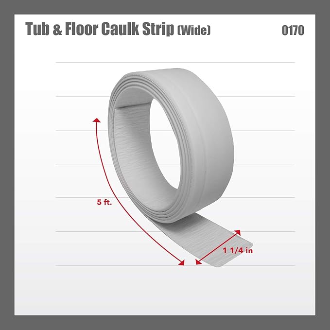 Red Devil 0170 Tub & Floor Caulk Strip (Wide), White 1-1/4" x 5', White
