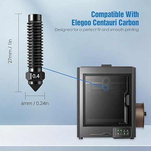 Nozzles Kit for Elegoo Centauri Carbon (0.2/0.4/0.6/0.8mm) 6-Pack Hardened Steel Nozzle Kit – Wear-Resistant & High-Temperature Resistant, 3D Printer Extruder Hotend Accessories