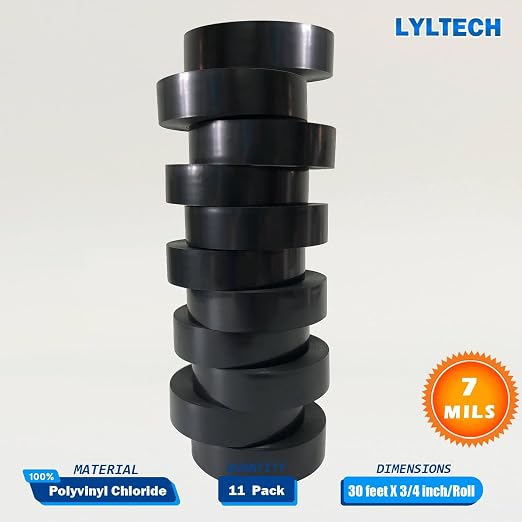 LYLTECH Black Vinyl Electrical Tape 8 Rolls 7mil 3/4in x 30ft | Waterproof strong adhesive durable easy wrap insulation tape, high temperature resistant for general electric wiring use