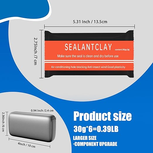 Quick Mending Waterproof Sealant Putty (6 Pack) - Gray Sealing Clay for Air Conditioning Gaps, Wall Holes, Drain Pipes & Duct Repair