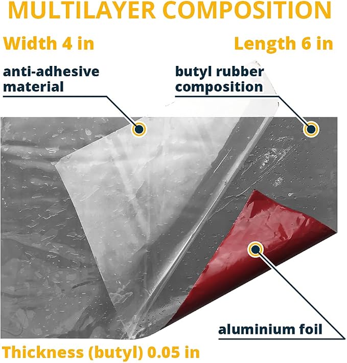 Alenor Burgundy Butyl All Weather Repair Patch 4"x6" Waterproof Sealing Patch Roof Leak Indoor Outdoor PVC Pipe Repair HVAC Vent Air Conditioner Window Seal Unit Rain Gutters Flashing Auto & Boats RV