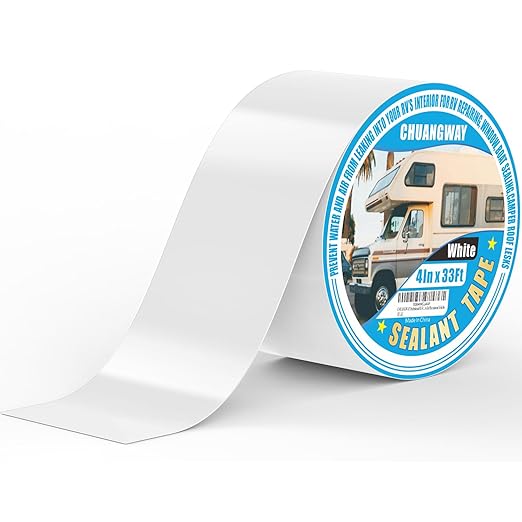 RV Roof Tape white, 4" x 33' Automotive Butyl Sealant Tape for Processing, UV Resistant, Waterproof, Used for RV Roofs, Campervans, Trailers, Boat Seal Leak Repairs, Windows, Headlights (4INCH X33FT)