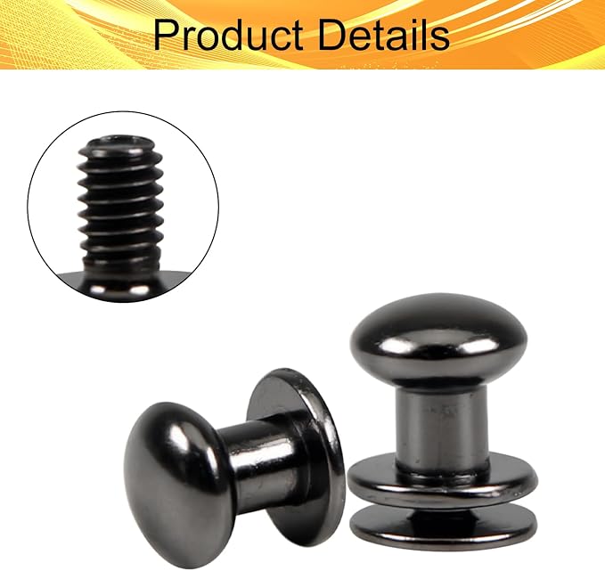 Juvielich 50 Sets 8mm Ball Head Stud Screws, Round Head Button Stud Rivets | Black Tone, Zinc Alloy, Phillips Drive, Chicago Screws for Leather Belt, Leathercraft, DIY Repairs Decoration