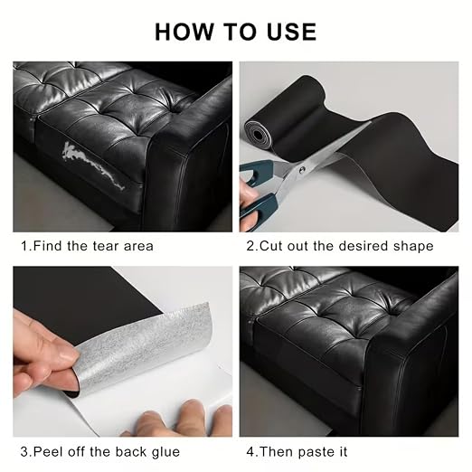 SYRKRC Leather Self Adhesive Leather Repair Set, Leather Repair Patch, Faux Leather Patches, Leather Repair and Renovation for Sofa, Car Seats, Leather headboard, Handbags (Black, 17 x 79 Inch)