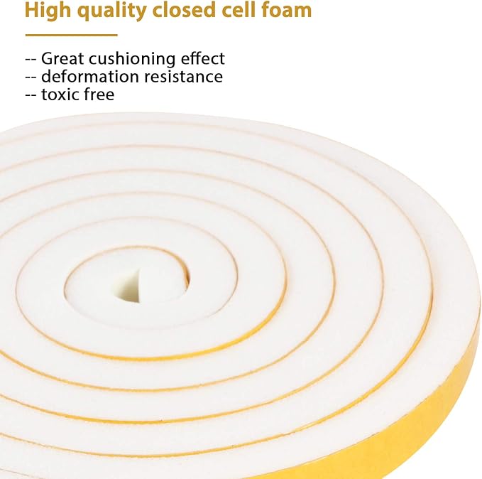 Door Weather Stripping-3 Rolls, 1/2 Inch Wide X 1/2 Inch Thick Total 20 Feet Long, Adhesive Foam Seal Tape for Window Insulation(6.5ft x 3 Rolls)