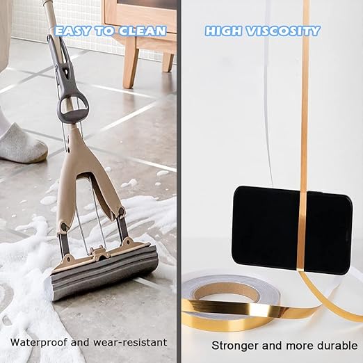 Floor Tiles Gold Foil Lines Metalized Mirror Tape, Self-Adhesive Tile Seam Sticker, Waterproof Gap Sealing Foil Decor Tape for Wall, Cabinet, Kitchen (0.39in x 164 Ft) (Silver)