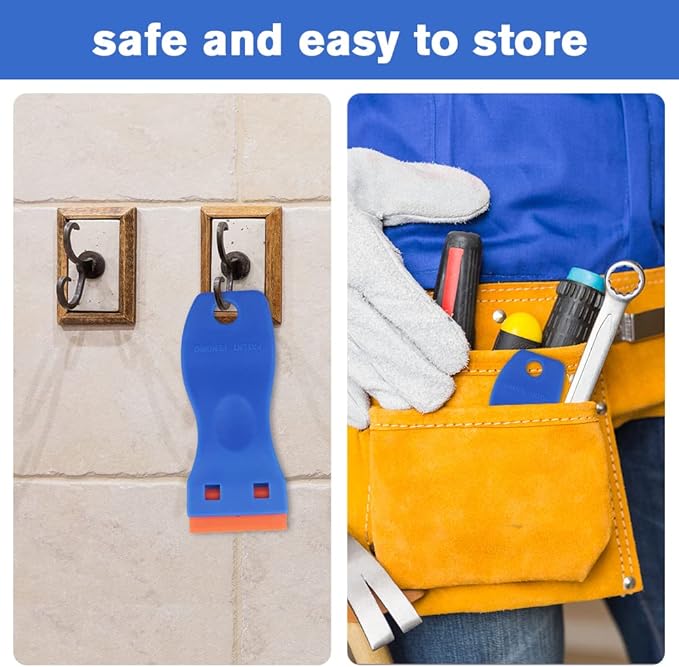 Ainiv Plastic Razor Blade Scrapers, 2PCS Scraper Tool with 30PCS Blades, Multi-funtional Cleaning Razor Scraper for Removing Stickers, Labels, Caulk, Adhesive, Paint Removal-Blue&Orange