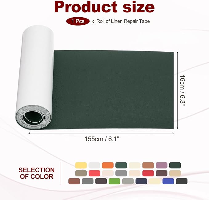 PATIKIL Leather Patches Tape for Furniture, 6.3 x 61 Inch Self Adhesive Vinyl Leather Repair Kit Cover Sheet for Couch, Sofa, Car Seats, Office Chair, Dark Green