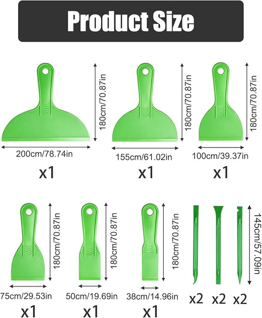 12 Piece Plastic Putty Knife Set Flexible Scraper Tool Kit with 6 Putty Knives and 6 Detail Scrapers for Wall Repair Patching Plastering Painting DIY Projects Green