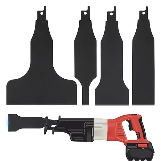 4PCS Reciprocating Saw Scraper Blade, High Carbon Steel Tile Cleaning Tools for Removing Tile Grout Glue Gaps Adhesives, Wall Cleanings, Metal Derusting (Color:Black)