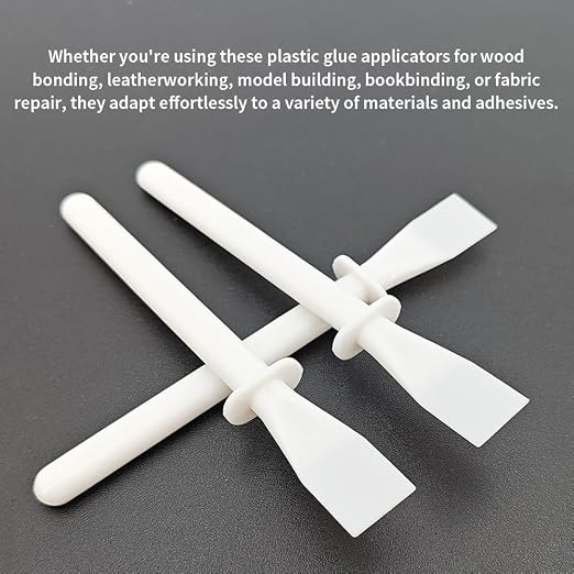 6Pcs White Plastic Glue Spreader Smear Plate Scraper Sticks Brushes Durable Flexible Easy to Clean Glue Applicator Spatula Kit Gap Filling Tool for Woodworking Leather Adhesive Projects