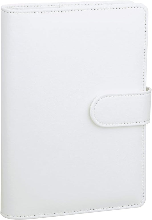 Antner A6 Binder 6 Ring Refillable Notebook Budget Planner for A6 Filler Paper, PU Leather Loose Leaf Personal Planner Wallet Money Organizer Cash Stuffing Binder with Magnetic Buckle Closure, White