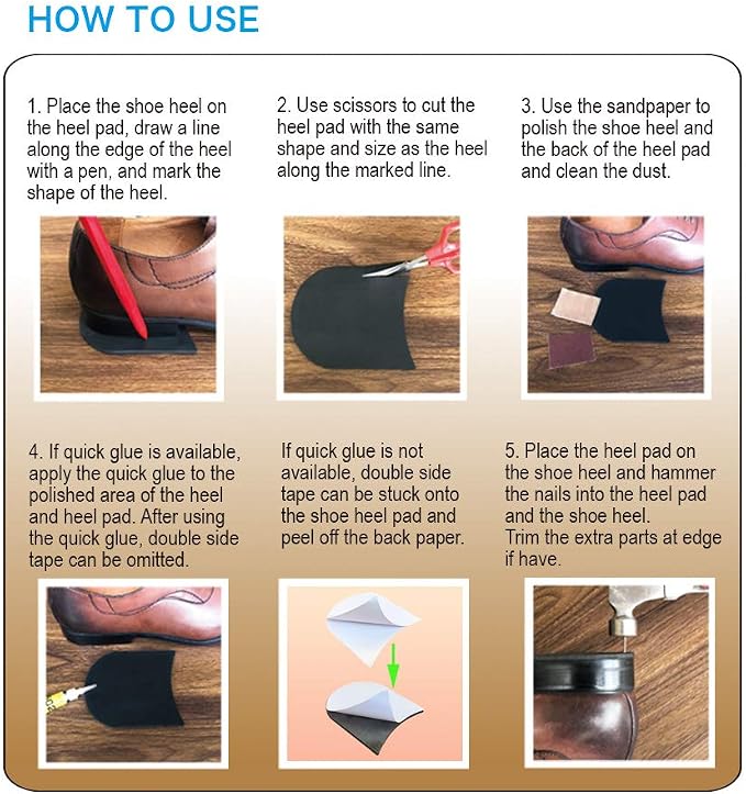 Unikstep 2 Pairs Shoe Heel Pads, Shoe Repair Rubber Heels, 3.5mm Thickness Anti Slip Cushion and Protector, Replacement Kit with Nails Sandpapers Self Adhesive Stickers