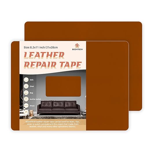 BSZHTECH Leather Repair Tape Self-Adhesive Leather Repair Patch for Couch Furniture Sofas Car Seats Advanced PU Vinyl Leather Repair Kit(Brown,2Pcs 8.2X11 inch)