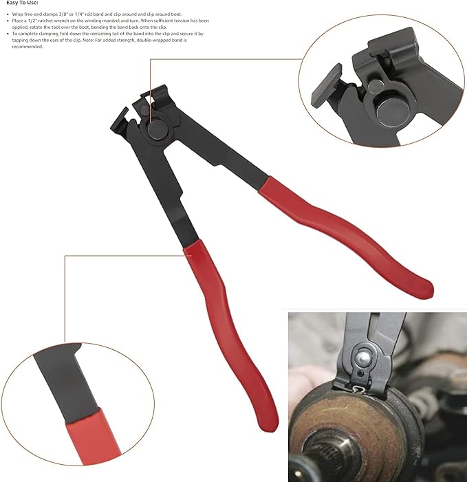 Clamp Pliers With CV Boot Kit, Ear Tie Pliers, Stainless Steel Universal Adjustable Axle Joint Crimp Tool, Hose Banding Tools