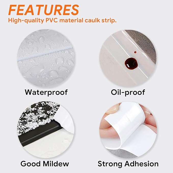 UIOCSSC Caulk Tape Strip, 1.5" x 10.5Ft Self Adhesive Bath & Kitchen Sealant Strip, PVC Waterproof Sealing Tape for Bathtub Toilet Bathroom Shower Kitchen Sink