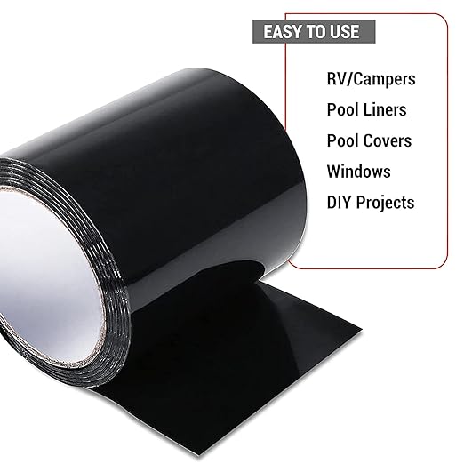 CANOPUS Patch and Seal Tape, Waterproof Tape for Indoor & Outdoor Use, Heavy Duty Thick Rubberized Repair Tape, Fix Leaks on Hoses, Pipes, Gutters, Roofs, Boats, Pools, 4" x 5' Black