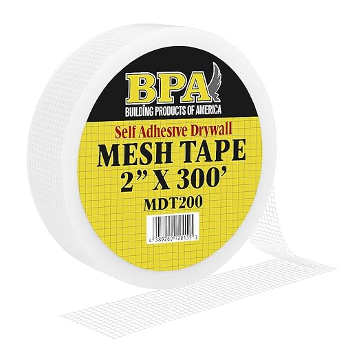 BPA Mesh Drywall Tape, 2 Inch x 300 Ft Roll – Self-Adhesive Fiberglass Joint Tape for Drywall Repair, Cracks, and Wall Reinforcement