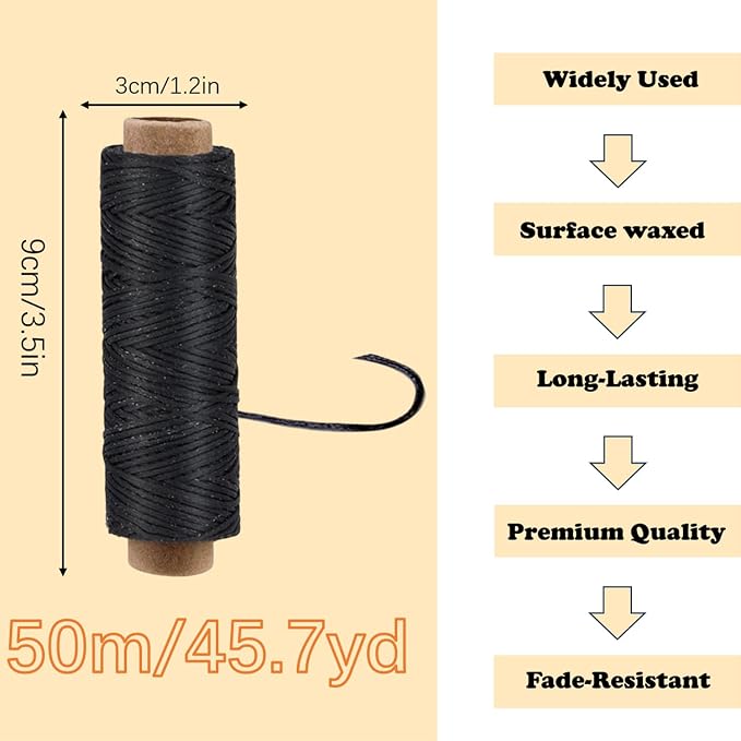 Leather Sewing Waxed, Waxed Thread for Beginners Leather Craft DIY Supplies, Shoe Repairing, Jewelry Making