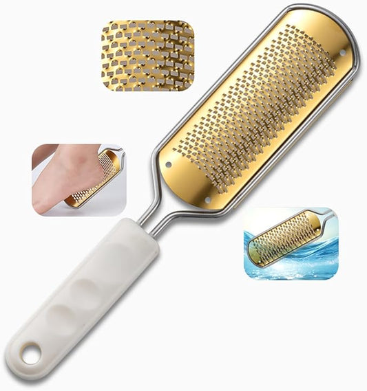 White Foot File & Callus Remover – Professional Pedicure Tool for Dead Skin Removal, Cracked Heels & Smooth Feet – Ultimate Stainless Steel Foot Scrubber for Soft, Healthy Feet (White A)