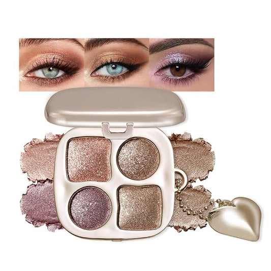 Metallic Rose Gold Shimmer Eyeshadow Palette with Mirror – Blendable Long-Lasting Glitter Glam Makeup, Festive Party Eye Look, Perfect for Blue, Green & Brown Eyes Paleta de Sombras de Ojos