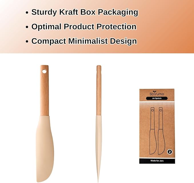 2Pcs 10.7" Silicone Jar Spatula with Natural Beechwood Handle, Removable Flexible Scraper Head for Deep Jars, Thick Non-Stick Small Spatula for Sourdough, Peanut Butter, Blenders & Baking, Cream