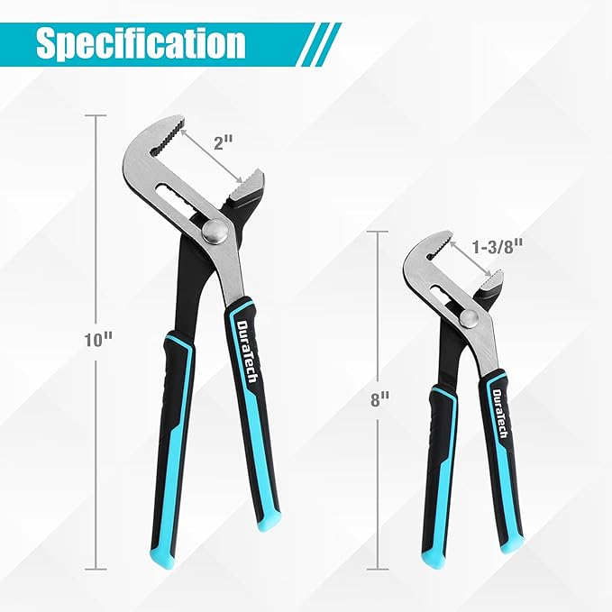 DURATECH 2-Piece Groove Joint Pliers Set with Rolling Pouch, 10 & 8-Inch Adjustable Water Pump Pliers, Straight Jaw Tongue and Groove Pliers for Home Repair, Gripping, Pipe & Fittings