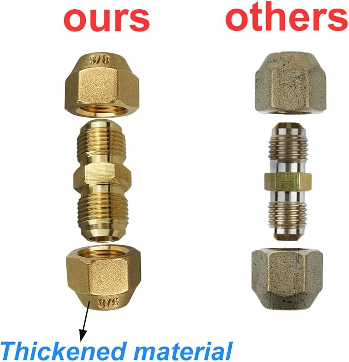2Pieces Copper Pipe Extension Joint Connectors for Air Conditioning Pipe Coupling Adapters with Flare Nuts and Connectors for Copper Tube Diameter 3/8 and 1/4-Inch
