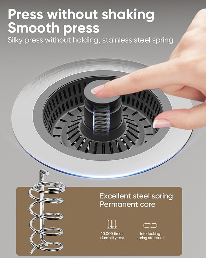 2 Pcs Kitchen Sink Drain Strainer and Stopper Combo, 3 in 1 Stainless Steel Pop-Up Sink Stopper & Drain Strainer for Standard Drains, Ideal Sink Protectors for Kitchen Sink