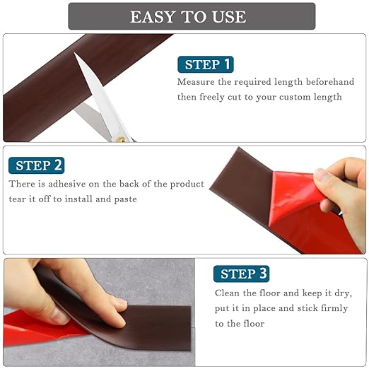 Floor Transition Strip 2" Self Adhesive Flat Vinyl Flooring Transitions Strip with Strong Backing Wood Grain (5cm, 10FT, Red Oak)